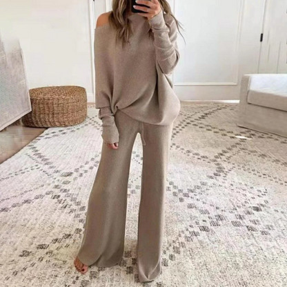 Ensemble Femme Loungewear – Coupe Oversize – Top Épaule Dénudée – Pantalon Large