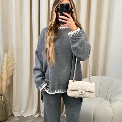 Ensemble Loungewear Femme – Maille Douce – Coupe Ample – Pantalon Large Long