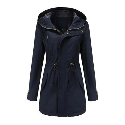 Veste coupe-vent femme – Coupe cintrée – Taille ajustable – Capuche – Longueur mi-cuisse