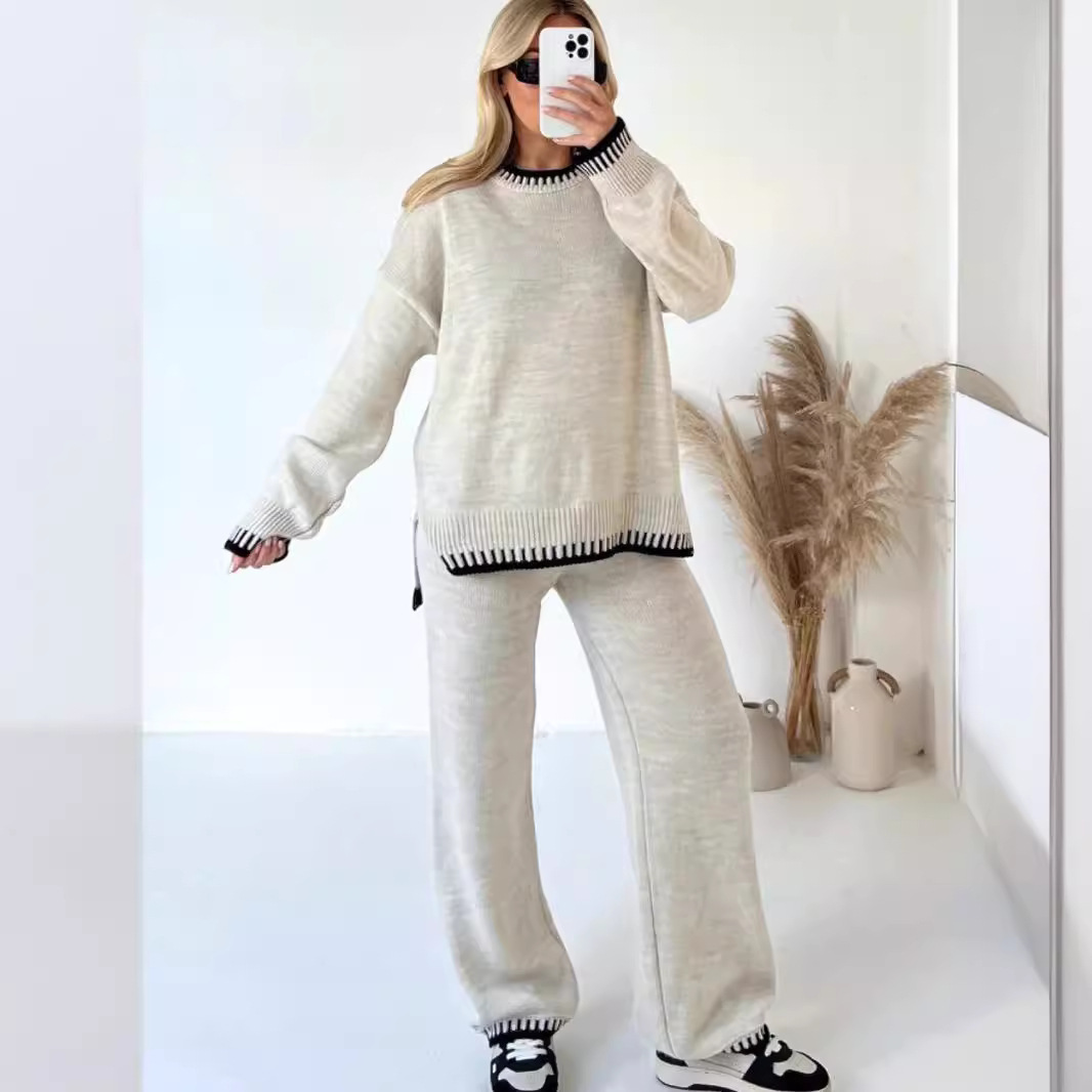 Ensemble Loungewear Femme – Maille Douce – Coupe Ample – Pantalon Large Long