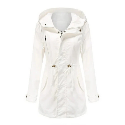 Veste coupe-vent femme – Coupe cintrée – Taille ajustable – Capuche – Longueur mi-cuisse