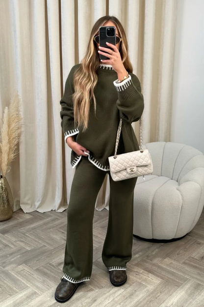 Ensemble Loungewear Femme – Maille Douce – Coupe Ample – Pantalon Large Long