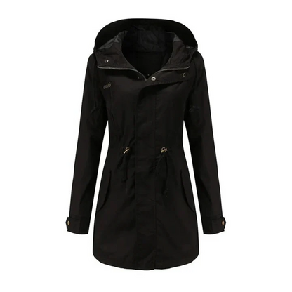 Veste coupe-vent femme – Coupe cintrée – Taille ajustable – Capuche – Longueur mi-cuisse