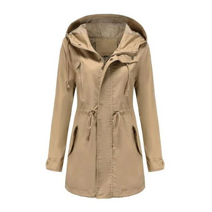 Veste coupe-vent femme – Coupe cintrée – Taille ajustable – Capuche – Longueur mi-cuisse