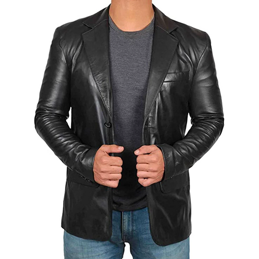 Blazer homme – Coupe ajustée – Cuir véritable – Fermeture bouton unique – Style contemporain