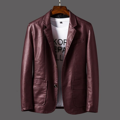 Blazer homme – Coupe ajustée – Cuir véritable – Fermeture bouton unique – Style contemporain