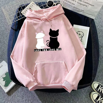 Sweat à capuche femme – Coupe oversize – Polaire douce – Motif chat cartoon