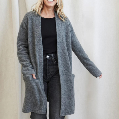 Gilet femme – Coupe décontractée – Laine douce – Longue – Manches longues – Avec poches