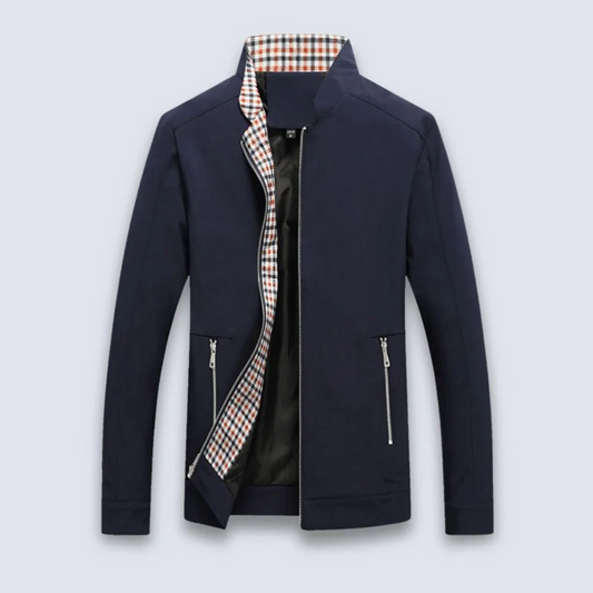 Veste homme – Coupe ajustée – Coton mélangé – Col montant – Fermeture zippée