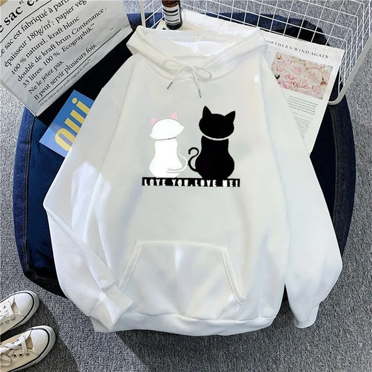 Sweat à capuche femme – Coupe oversize – Polaire douce – Motif chat cartoon