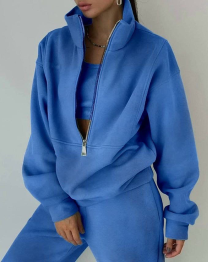 Ensemble de survêtement femme – Coupe décontractée – Col zippé – Taille élastique