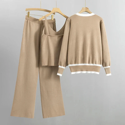 Femme Ensemble Trois Pièces - Tissu Tricoté - Coupe décontractée - Col en V