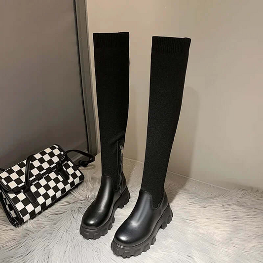 Bottes cuissardes femme – Coupe slim – Tige stretch – Semelle épaisse – Fermeture zippée