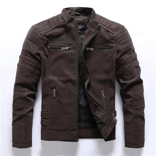 Blouson moto homme – Coupe ajustée – Épaules matelassées – Poches zippées – Doublure polaire
