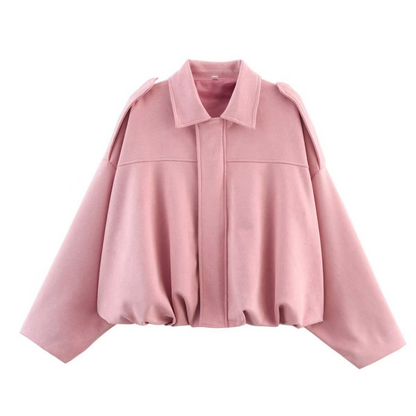 Veste bomber femme – Coupe oversize – Tissu effet suédé doux – Col à revers