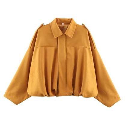 Veste bomber femme – Coupe oversize – Tissu effet suédé doux – Col à revers