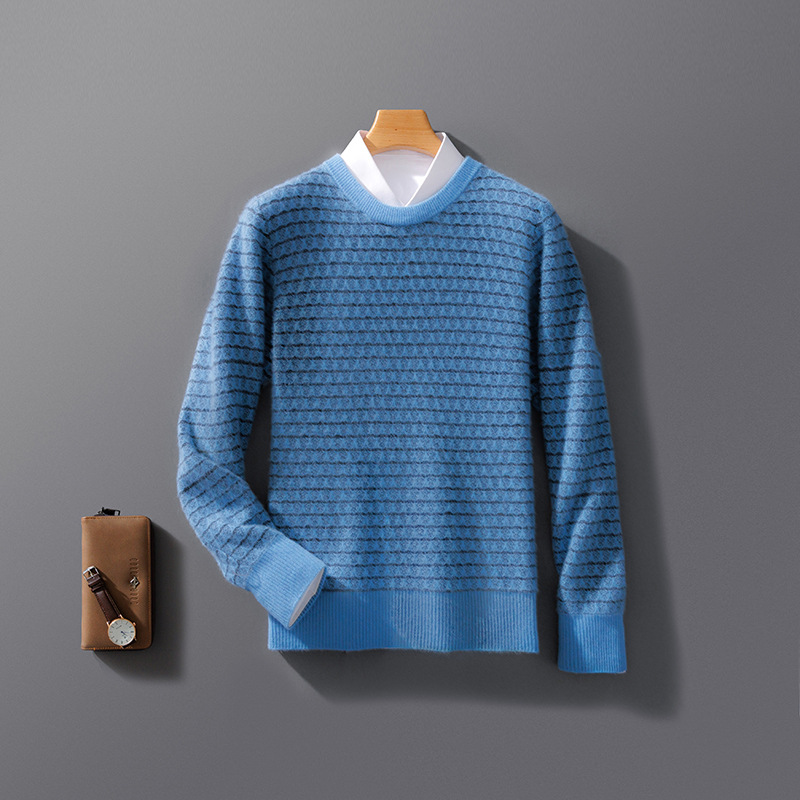 Pull homme – Coupe ample – Maille jacquard – Col rond – Manches longues – Laine