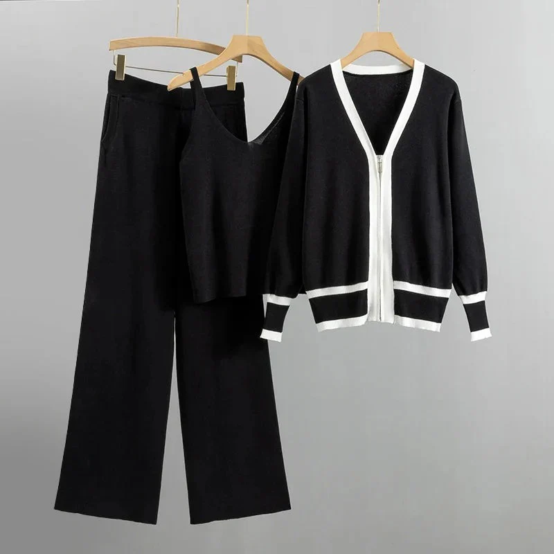 Femme Ensemble Trois Pièces - Tissu Tricoté - Coupe décontractée - Col en V