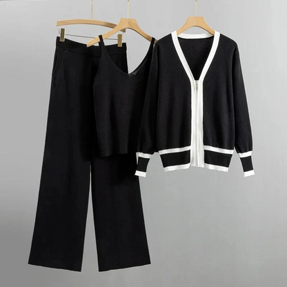 Femme Ensemble Trois Pièces - Tissu Tricoté - Coupe décontractée - Col en V