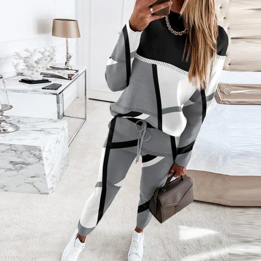 Ensemble détente femme – Coton doux – Coupe décontractée – Motif géométrique – Taille ajustable