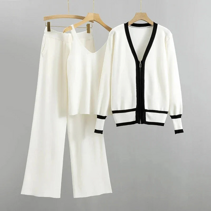 Femme Ensemble Trois Pièces - Tissu Tricoté - Coupe décontractée - Col en V