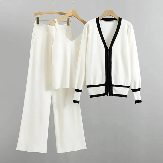 Femme Ensemble Trois Pièces - Tissu Tricoté - Coupe décontractée - Col en V