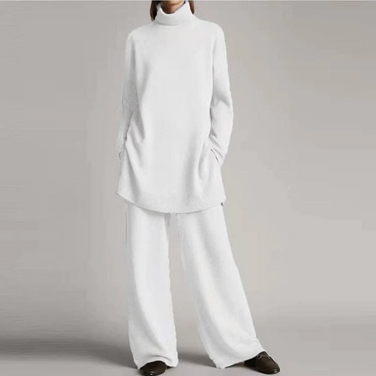 Ensemble loungewear femme – Maille douce – Haut oversize col roulé – Pantalon large