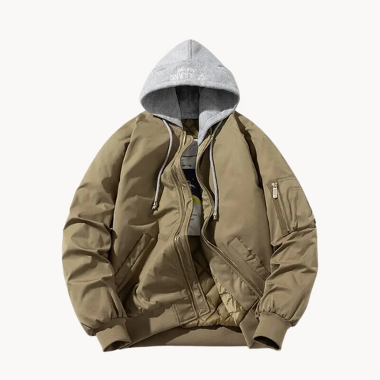 Homme Blouson Bomber - Tissu Tissé - Coupe Décontractée - Capuche Ajustable - Doublure Matelassée