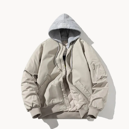 Homme Blouson Bomber - Tissu Tissé - Coupe Décontractée - Capuche Ajustable - Doublure Matelassée
