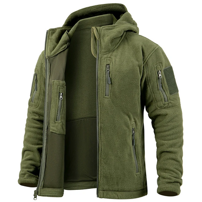 Veste tactique homme – Polaire chaude – Coupe structurée – Capuche – Poches zippées