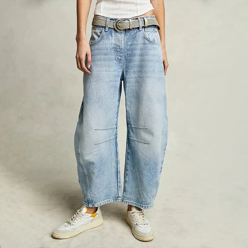 Jean large femme – Coupe décontractée – Longueur cheville – Style casual en denim