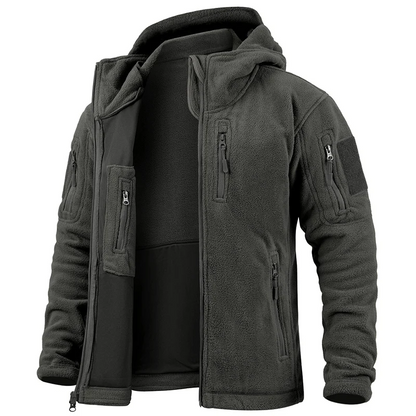Veste tactique homme – Polaire chaude – Coupe structurée – Capuche – Poches zippées