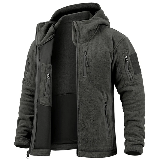 Veste tactique homme – Polaire chaude – Coupe structurée – Capuche – Poches zippées