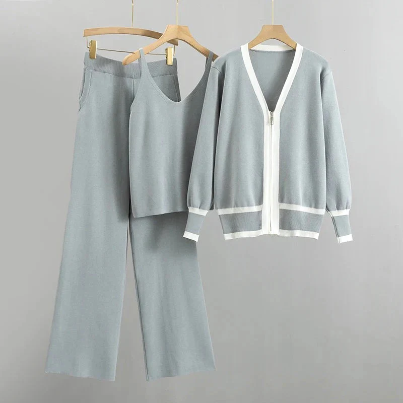 Femme Ensemble Trois Pièces - Tissu Tricoté - Coupe décontractée - Col en V