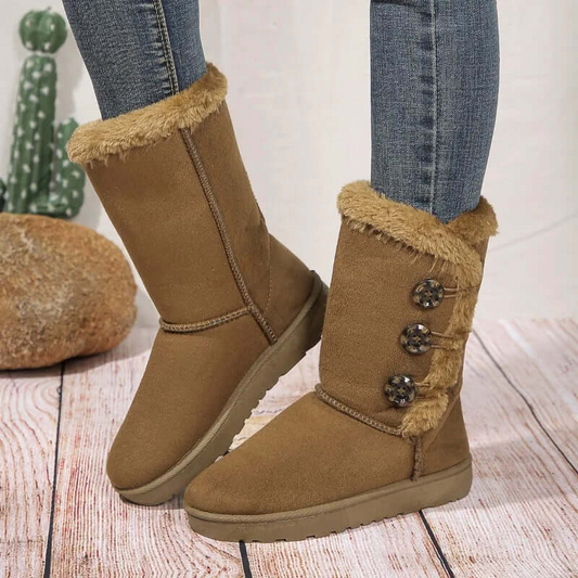 Bottes femme à talon plat – Cuir – Doublure chaude – Coupe mi-mollet décontractée