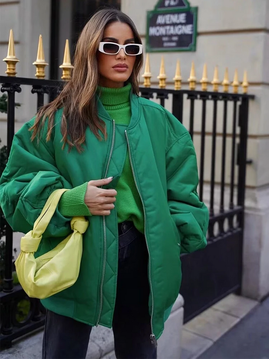 Blouson bomber femme – Coupe oversize – Matelassé doux – Zip frontal – Style streetwear