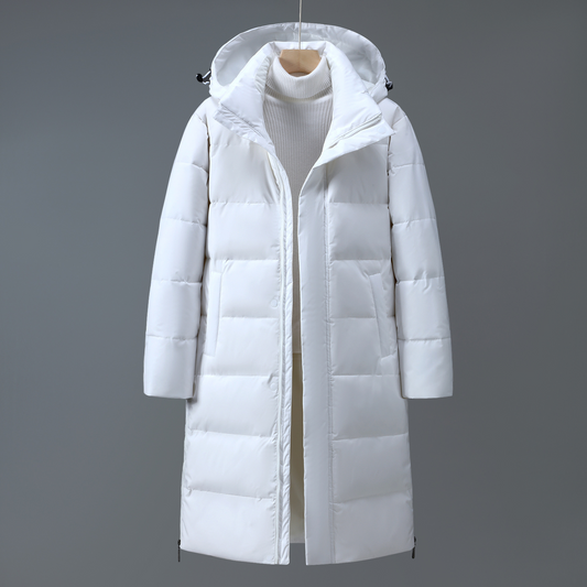 Femme Manteau Matelassé - Tissu Tissé - Col Montant - Capuche Ajustable - Longue