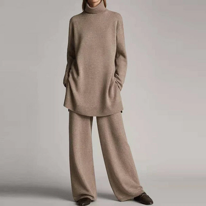 Ensemble loungewear femme – Maille douce – Haut oversize col roulé – Pantalon large