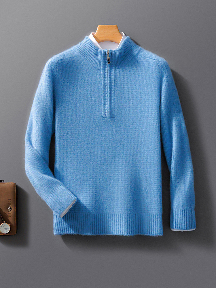 Pull homme – Coupe décontractée – Col zippé montant – Laine – Manches longues