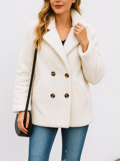 Veste polaire femme – Coupe décontractée – Effet sherpa – Double boutonnage à col tailleur