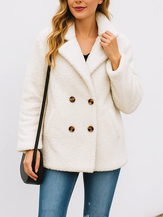 Veste polaire femme – Coupe décontractée – Effet sherpa – Double boutonnage à col tailleur