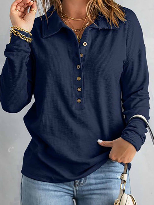 Blouse femme – Maille douce – Coupe décontractée – Boutonnée – Manches longues