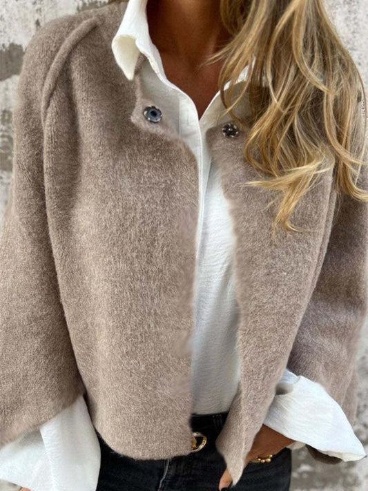 Manteau femme – Coupe décontractée – Maille douce – Col rond – Manches longues – Boutonné