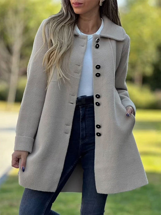 Veste femme mi-longue – Coupe ajustée – Boutonnage classique – Tissu structuré