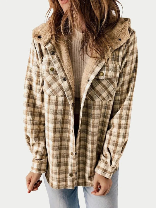 Veste Surchemise Femme – Coupe Décontractée – Doublure Molletonnée – Motif Carreaux – Capuche
