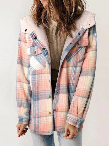 Veste Surchemise Femme – Coupe Décontractée – Doublure Molletonnée – Motif Carreaux – Capuche