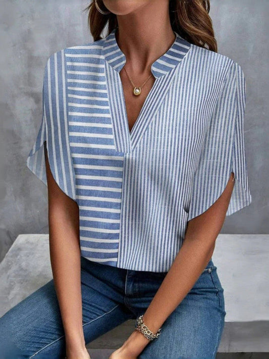 Blouse Femme – Coupe Ample – Manches Mi-Longues – Rayée – Tissu Respirant