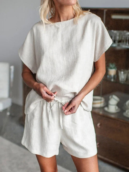 Ensemble deux pièces femme – Coupe décontractée – Tissu respirant – Haut manches courtes & short taille élastique