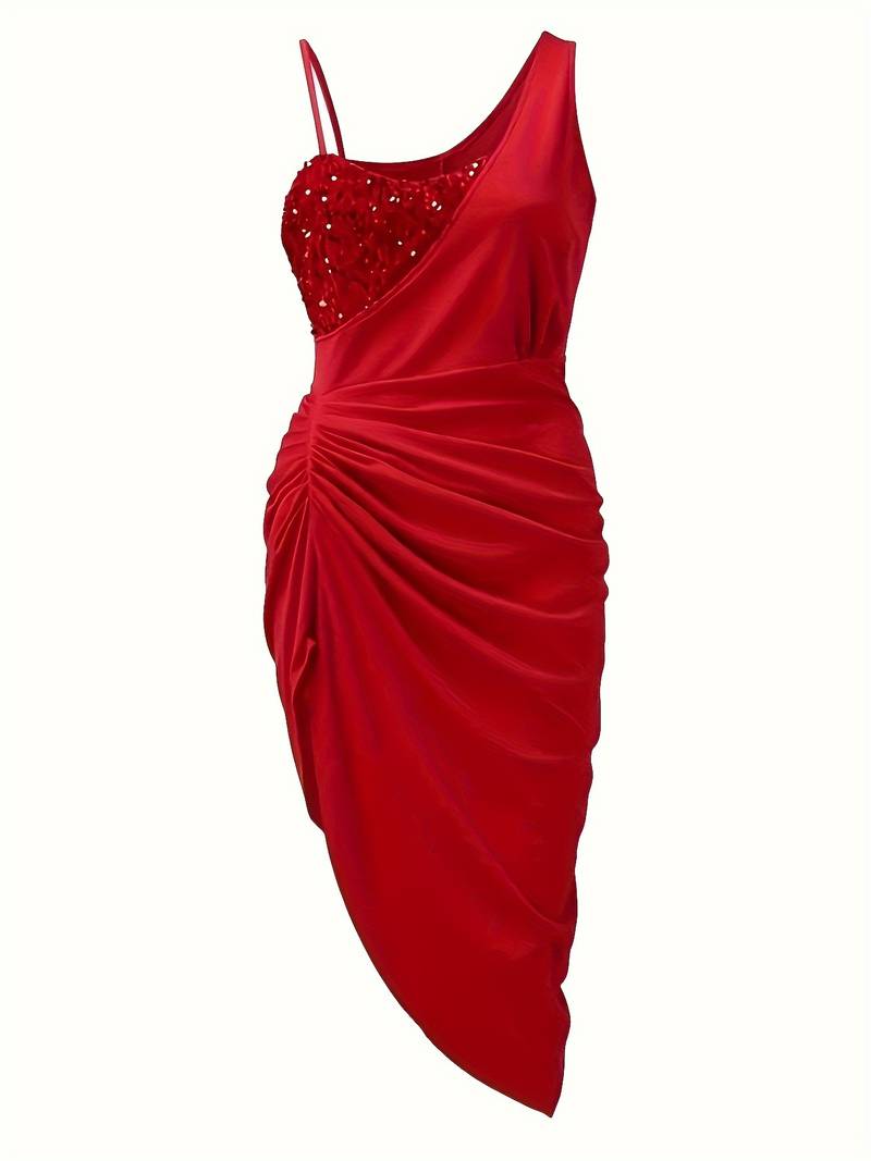 Robe Femme – Asymétrique à Une Épaule – Paillettes Élégantes – Fendue Soirée