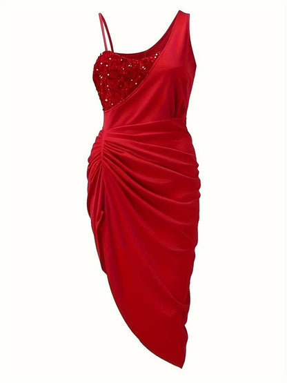 Robe Femme – Asymétrique à Une Épaule – Paillettes Élégantes – Fendue Soirée